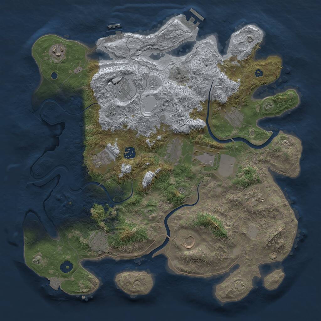 Rust Map: Procedural Map, Size: 3950, Seed: 1300588370, 17 Monuments