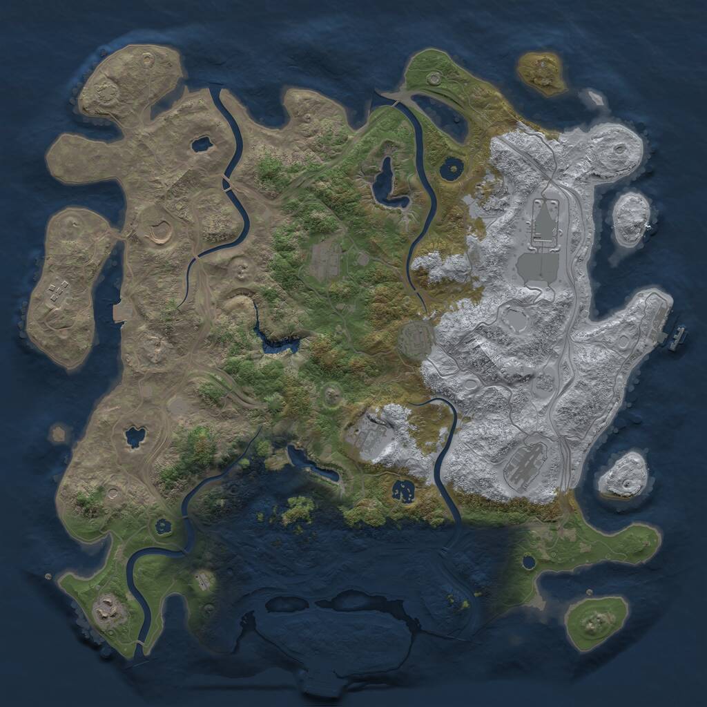 Rust Map: Procedural Map, Size: 4500, Seed: 1266780360, 16 Monuments