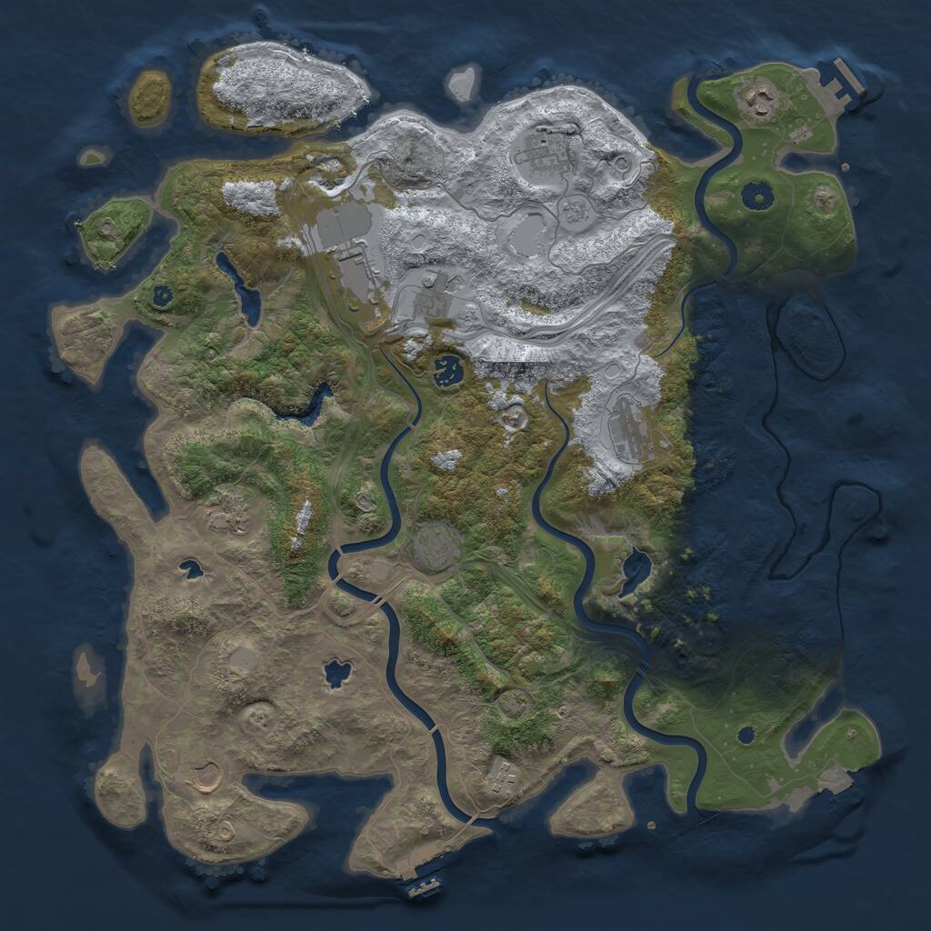 Rust Map: Procedural Map, Size: 4500, Seed: 3651, 16 Monuments