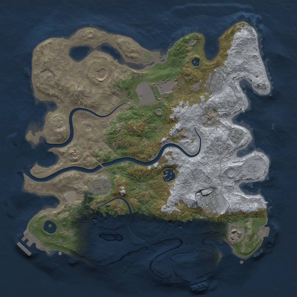 Rust Map: Procedural Map, Size: 3500, Seed: 843363543, 14 Monuments