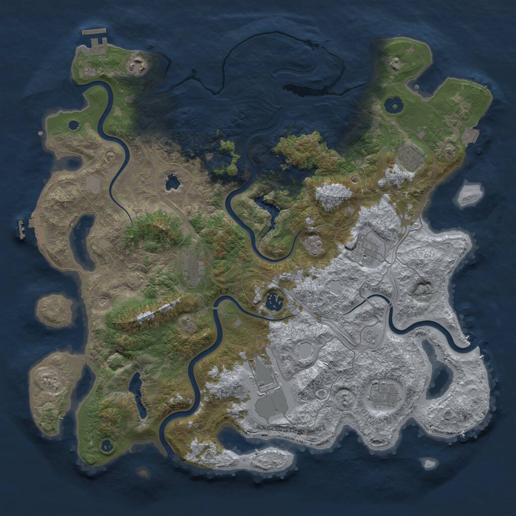 Rust Map: Procedural Map, Size: 4300, Seed: 2107543587, 14 Monuments
