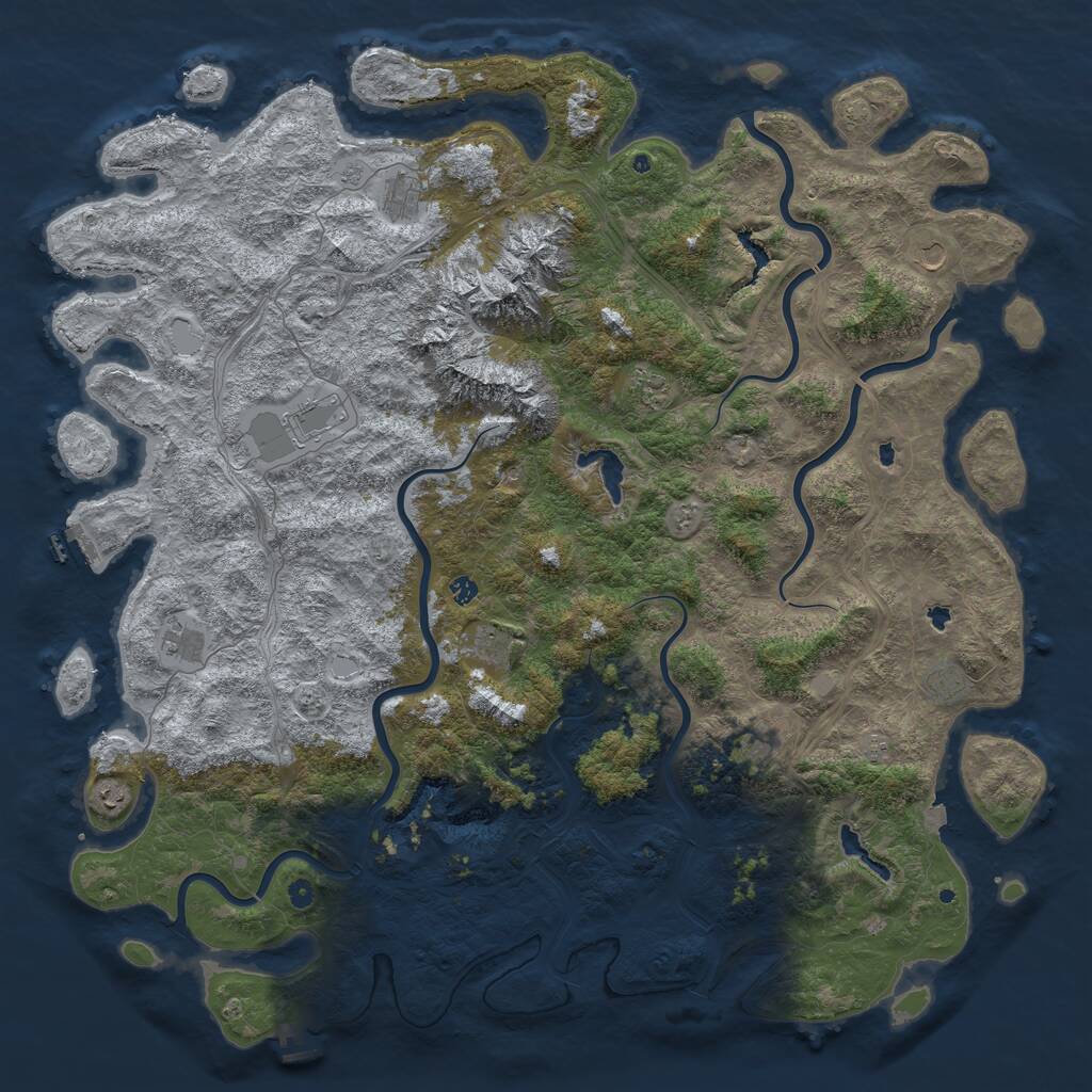 Rust Map: Procedural Map, Size: 6000, Seed: 648398478, 17 Monuments