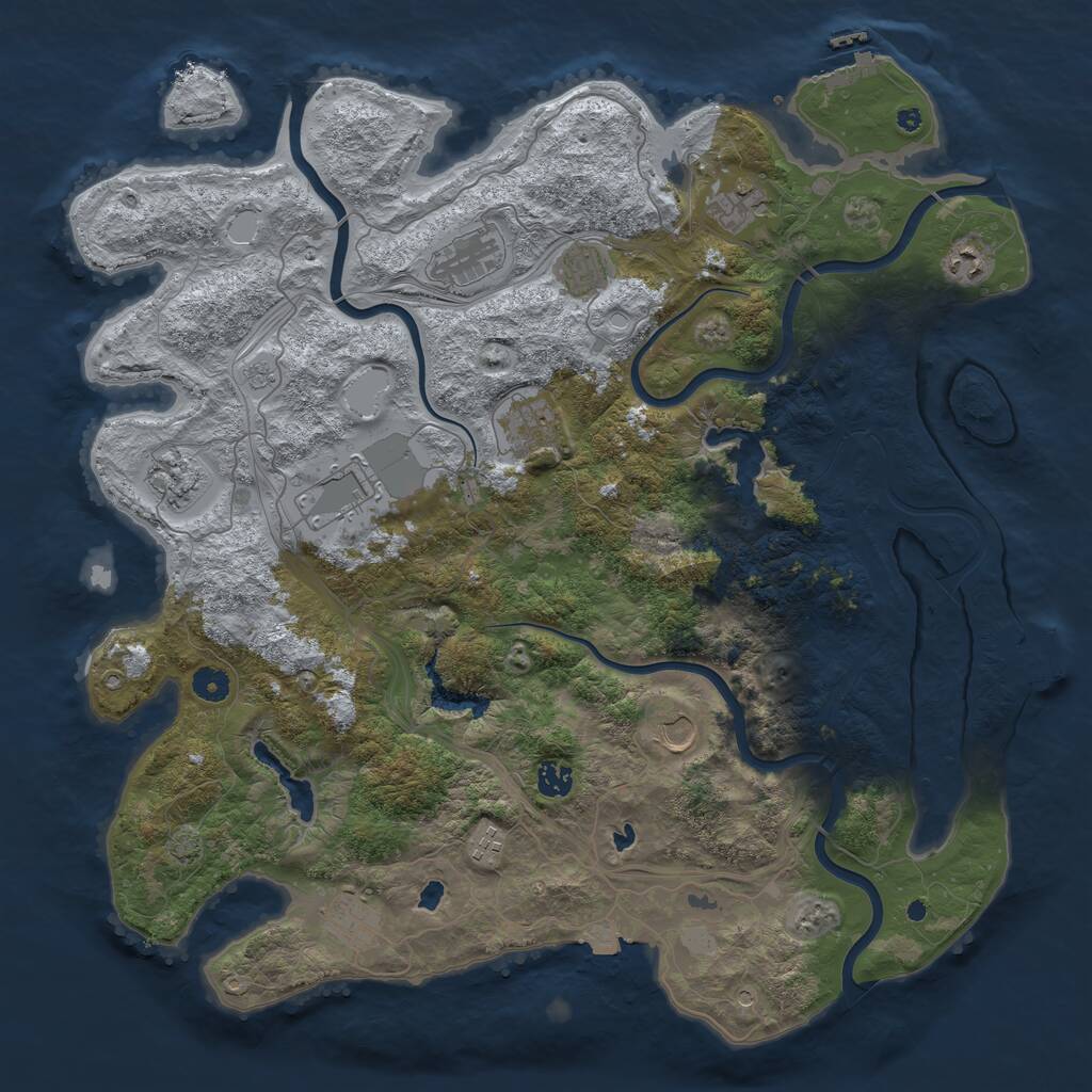 Rust Map: Procedural Map, Size: 4500, Seed: 2074043613, 17 Monuments