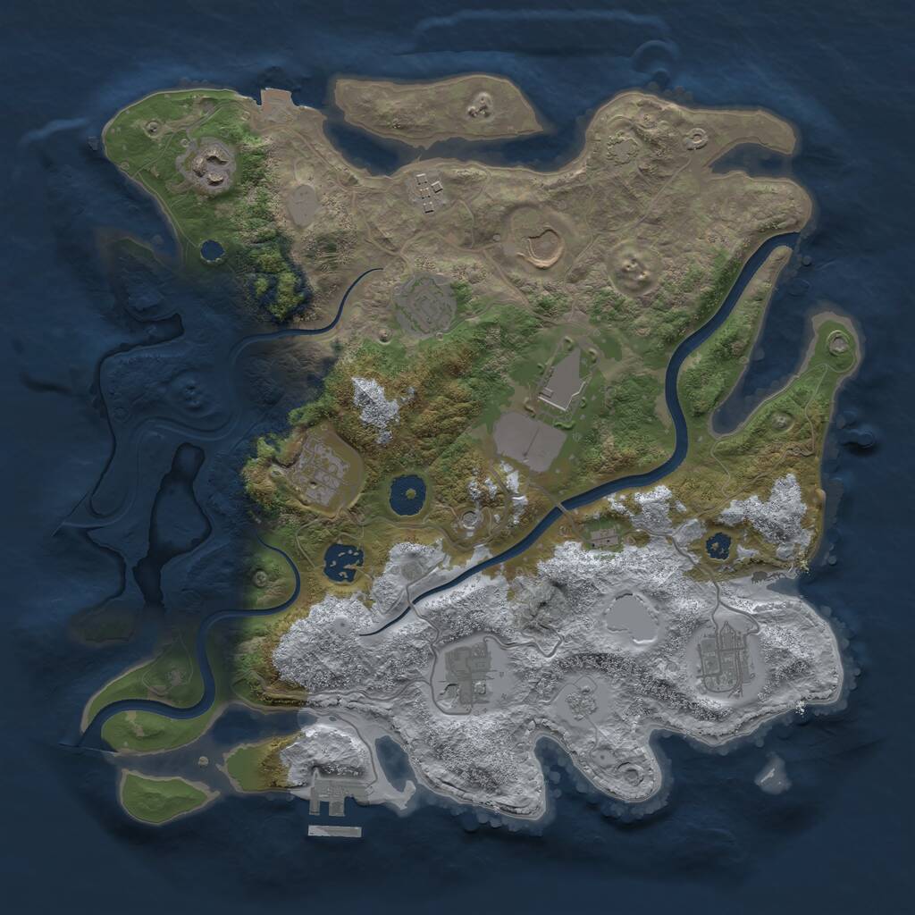 Rust Map: Procedural Map, Size: 3500, Seed: 981962284, 14 Monuments