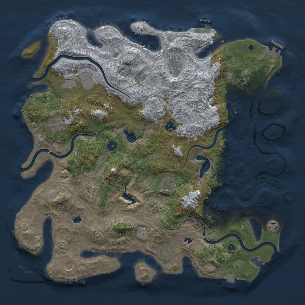 Rust Map: Procedural Map, Size: 4500, Seed: 1073017936, 16 Monuments