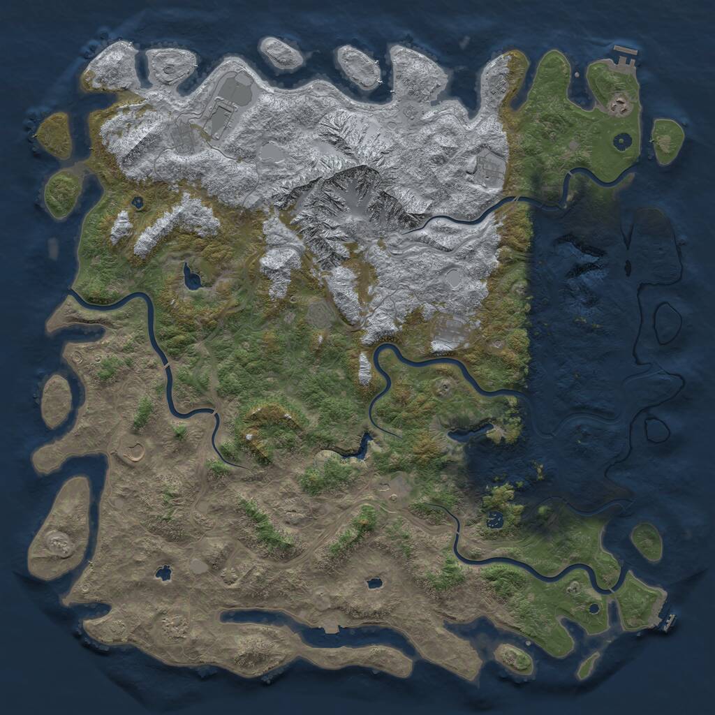 Rust Map: Procedural Map, Size: 6000, Seed: 557893458, 17 Monuments