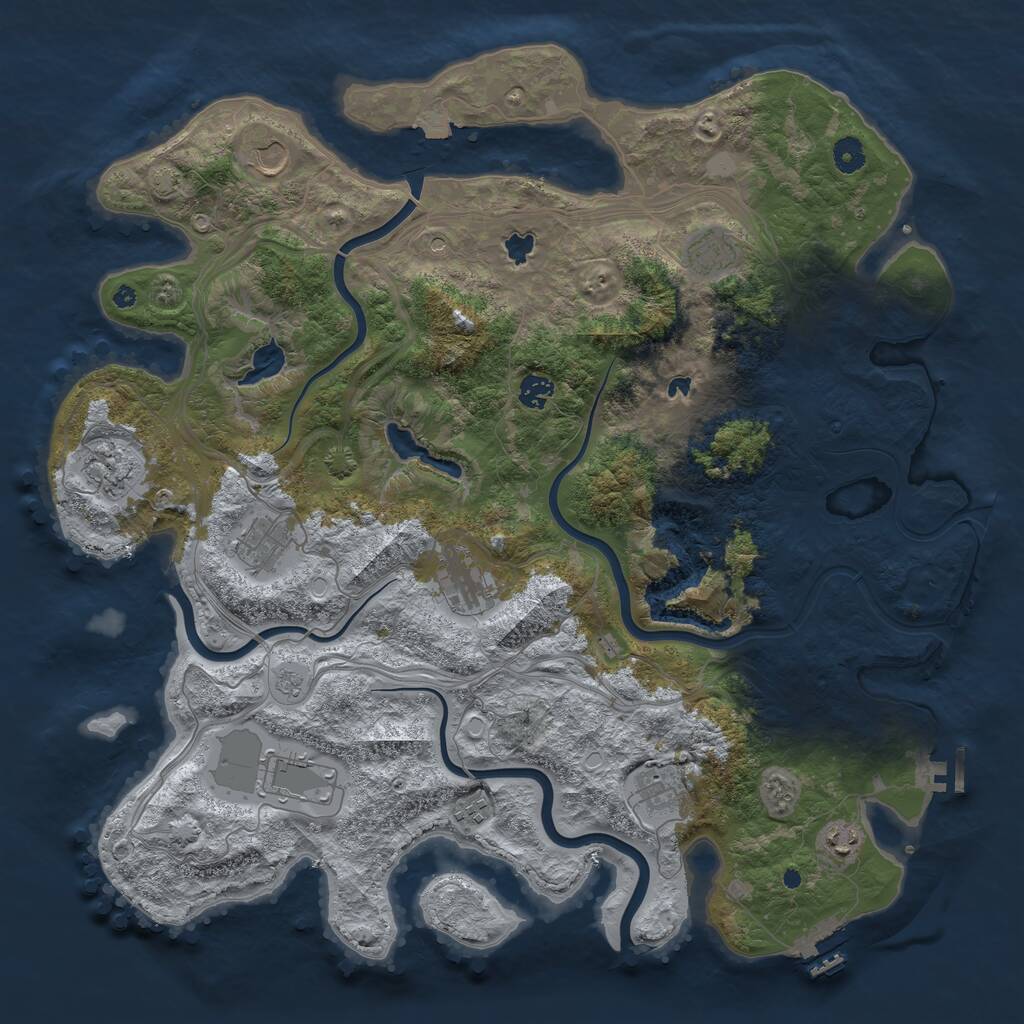 Rust Map: Procedural Map, Size: 4500, Seed: 1045337651, 16 Monuments