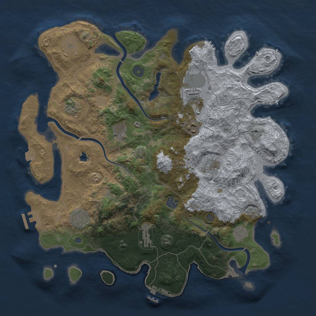 Rust Map: Procedural Map, Size: 4050, Seed: 1275335302, 18 Monuments