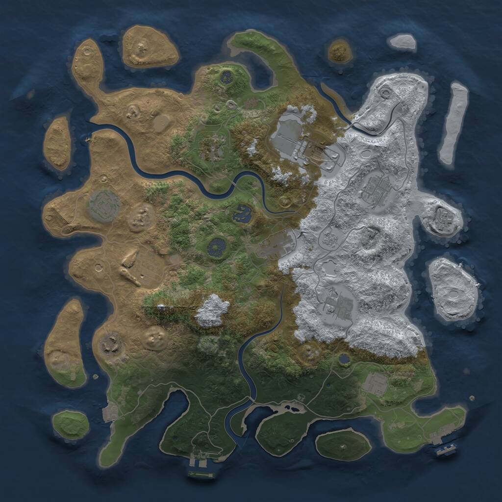 Rust Map: Procedural Map, Size: 3950, Seed: 1288318544, 18 Monuments