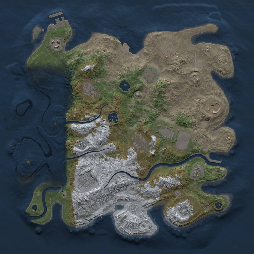 Rust Map: Procedural Map, Size: 3750, Seed: 1221763554, 17 Monuments