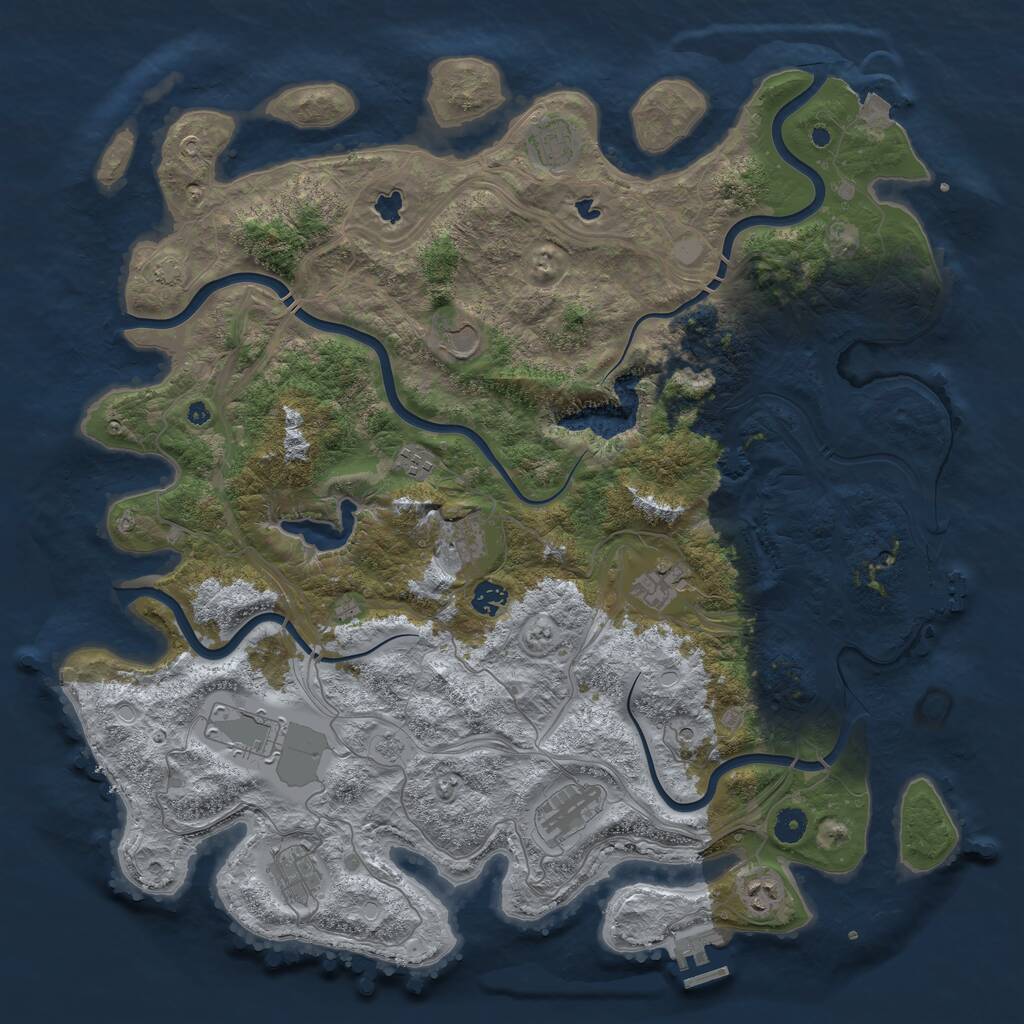 Rust Map: Procedural Map, Size: 4500, Seed: 1070596442, 16 Monuments