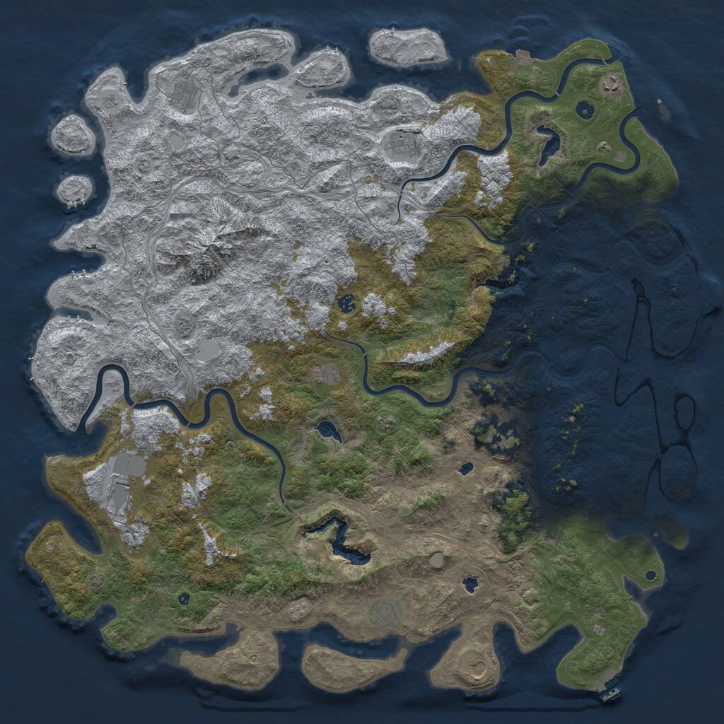 Rust Map: Procedural Map, Size: 6000, Seed: 874828673, 17 Monuments