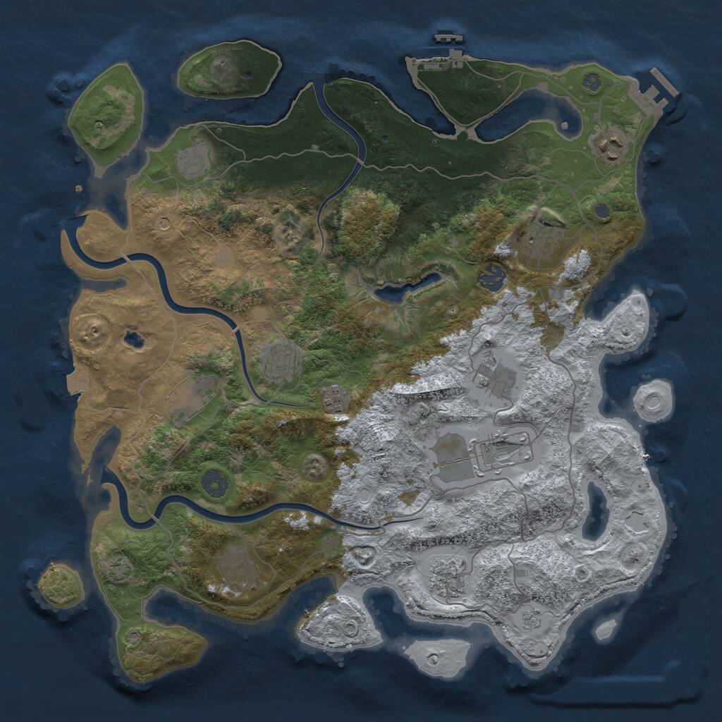 Rust Map: Procedural Map, Size: 4000, Seed: 285512, 18 Monuments