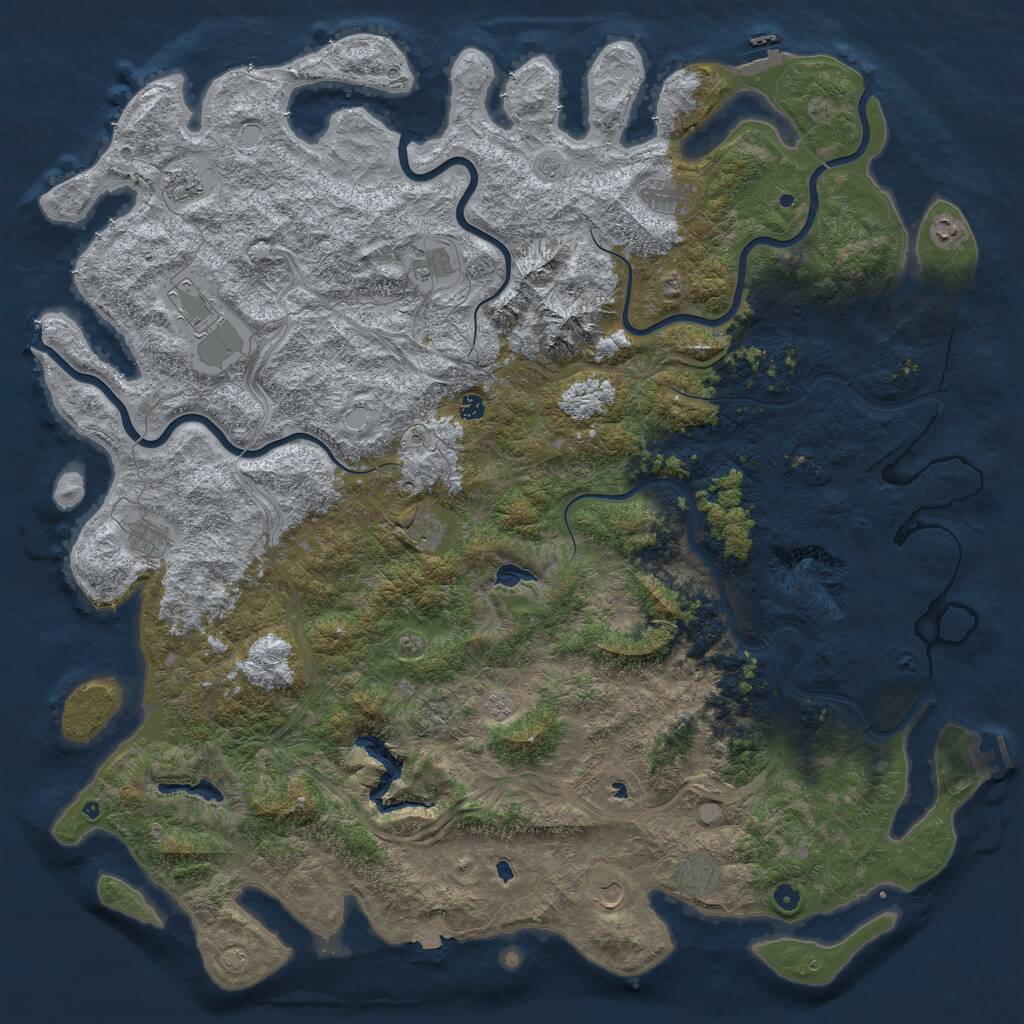 Rust Map: Procedural Map, Size: 6000, Seed: 53280321, 17 Monuments