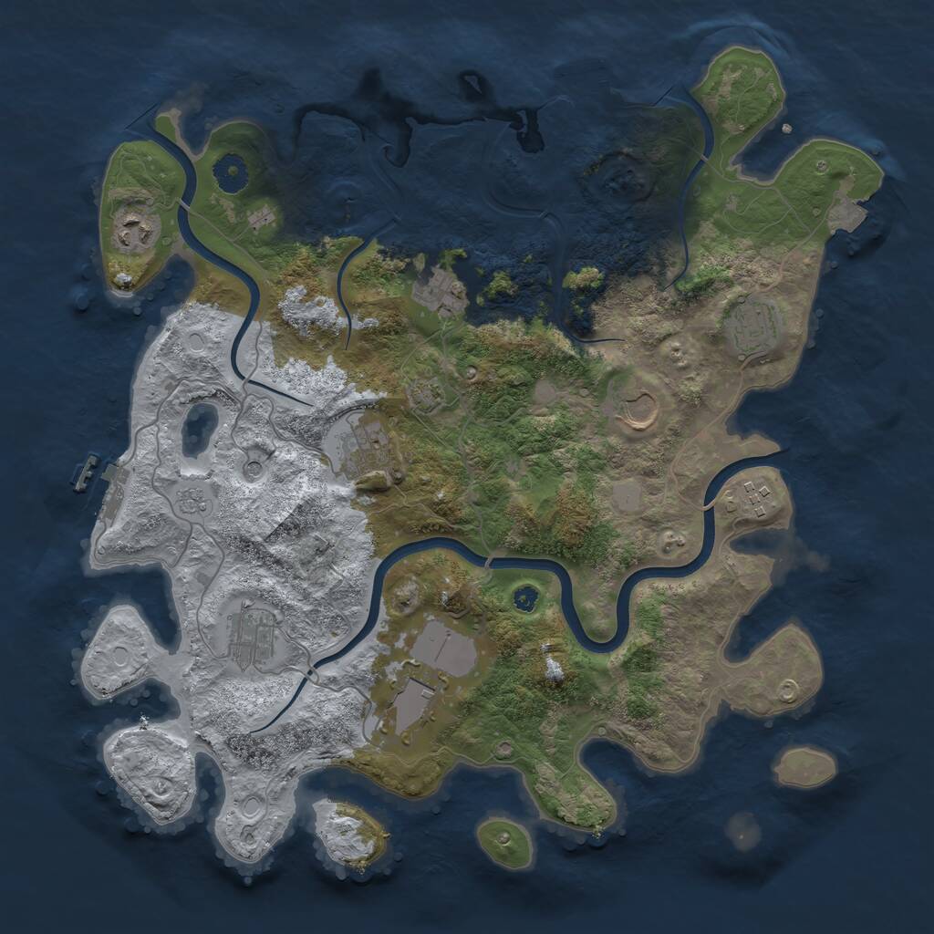 Rust Map: Procedural Map, Size: 3850, Seed: 993289, 14 Monuments