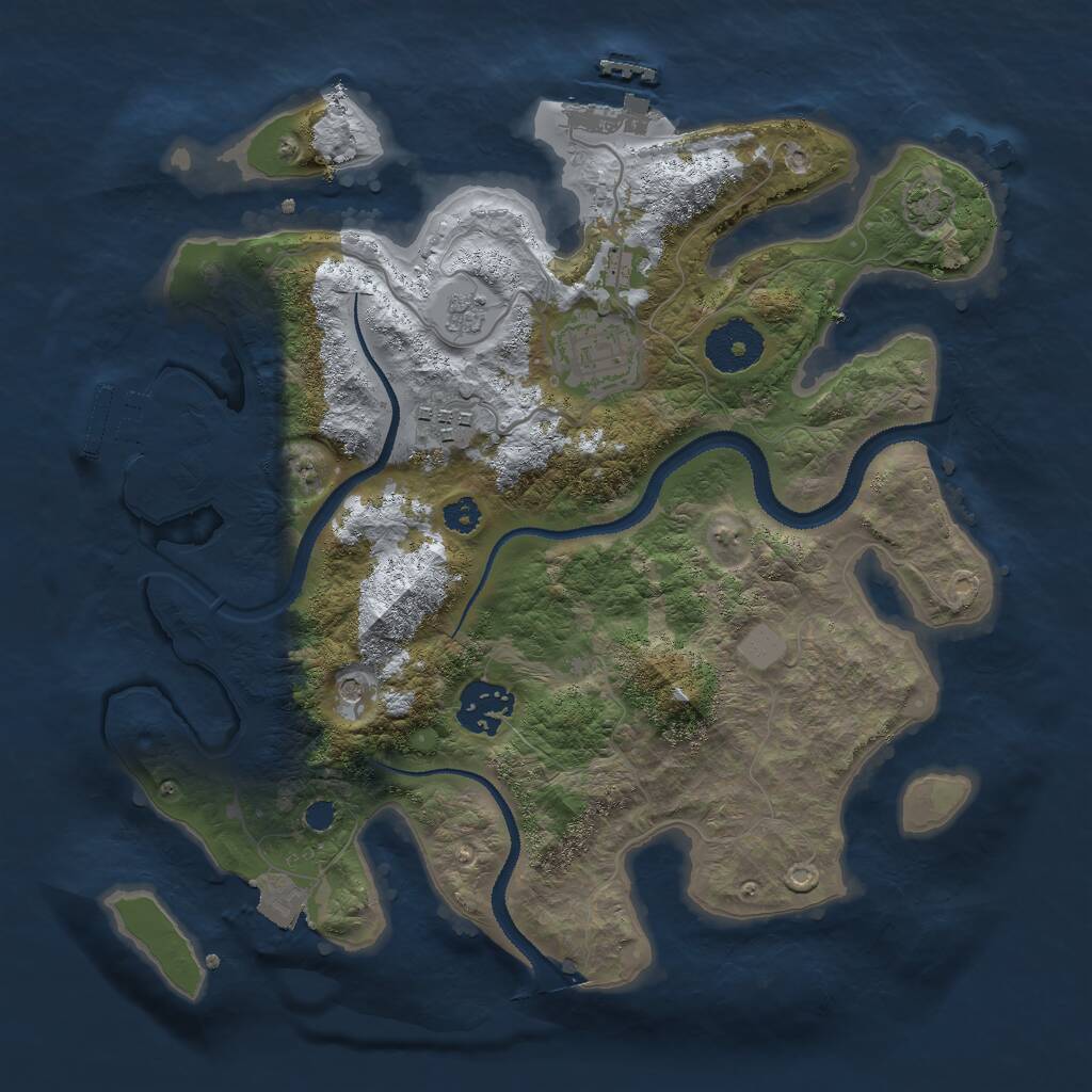 Rust Map: Procedural Map, Size: 3000, Seed: 77916, 9 Monuments
