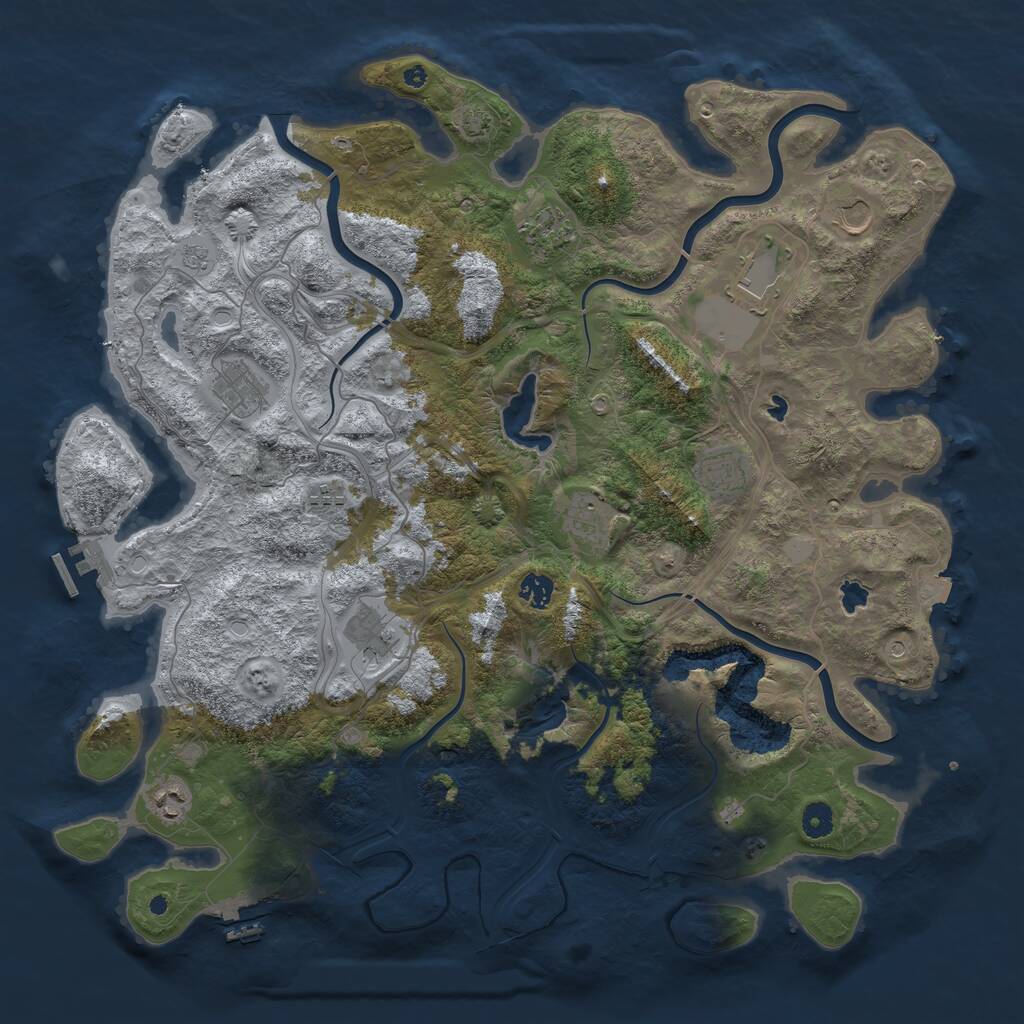 Rust Map: Procedural Map, Size: 4500, Seed: 918309, 16 Monuments