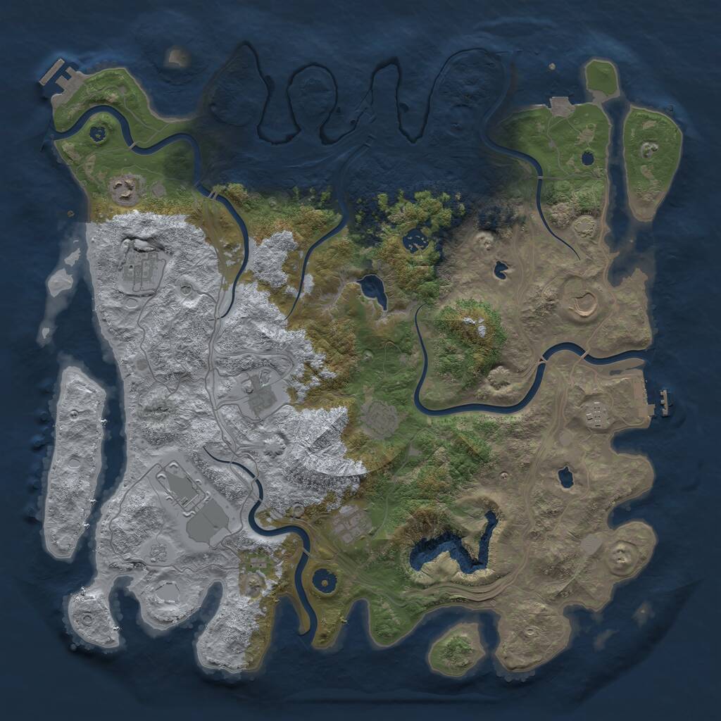 Rust Map: Procedural Map, Size: 4500, Seed: 1411726092, 15 Monuments