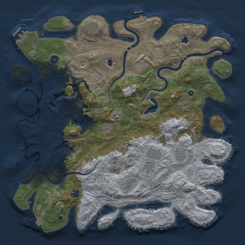 Rust Map: Procedural Map, Size: 4500, Seed: 1851791678, 17 Monuments