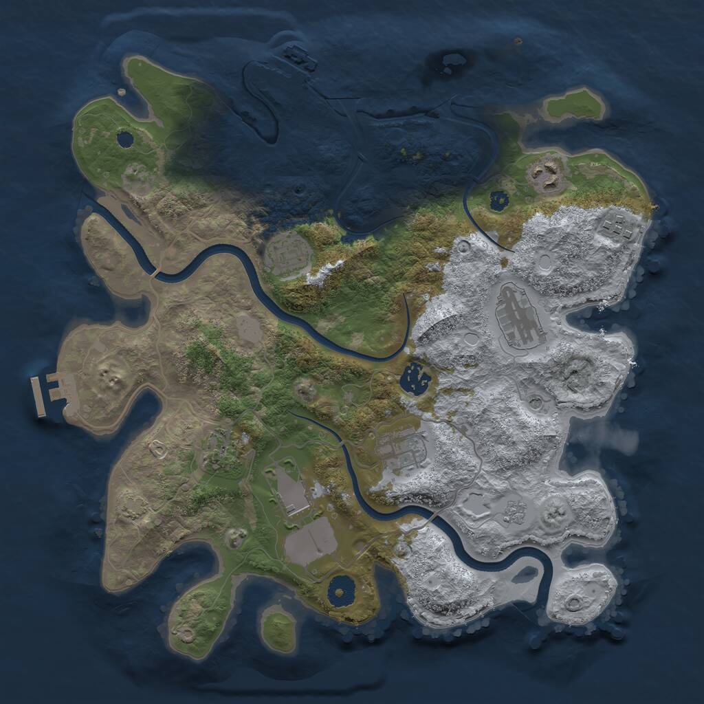 Rust Map: Procedural Map, Size: 3500, Seed: 1199730499, 14 Monuments