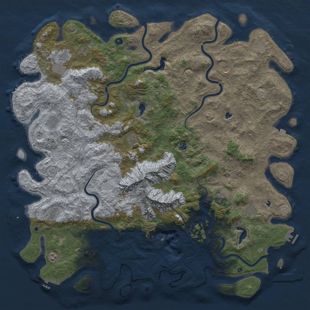 Rust Map: Procedural Map, Size: 6000, Seed: 1207573449, 17 Monuments