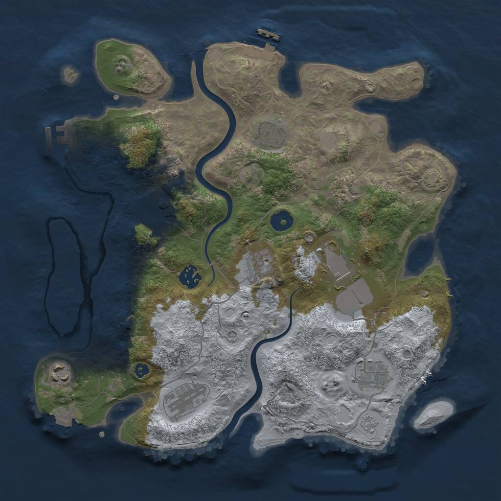 Rust Map: Procedural Map, Size: 3500, Seed: 874533, 16 Monuments