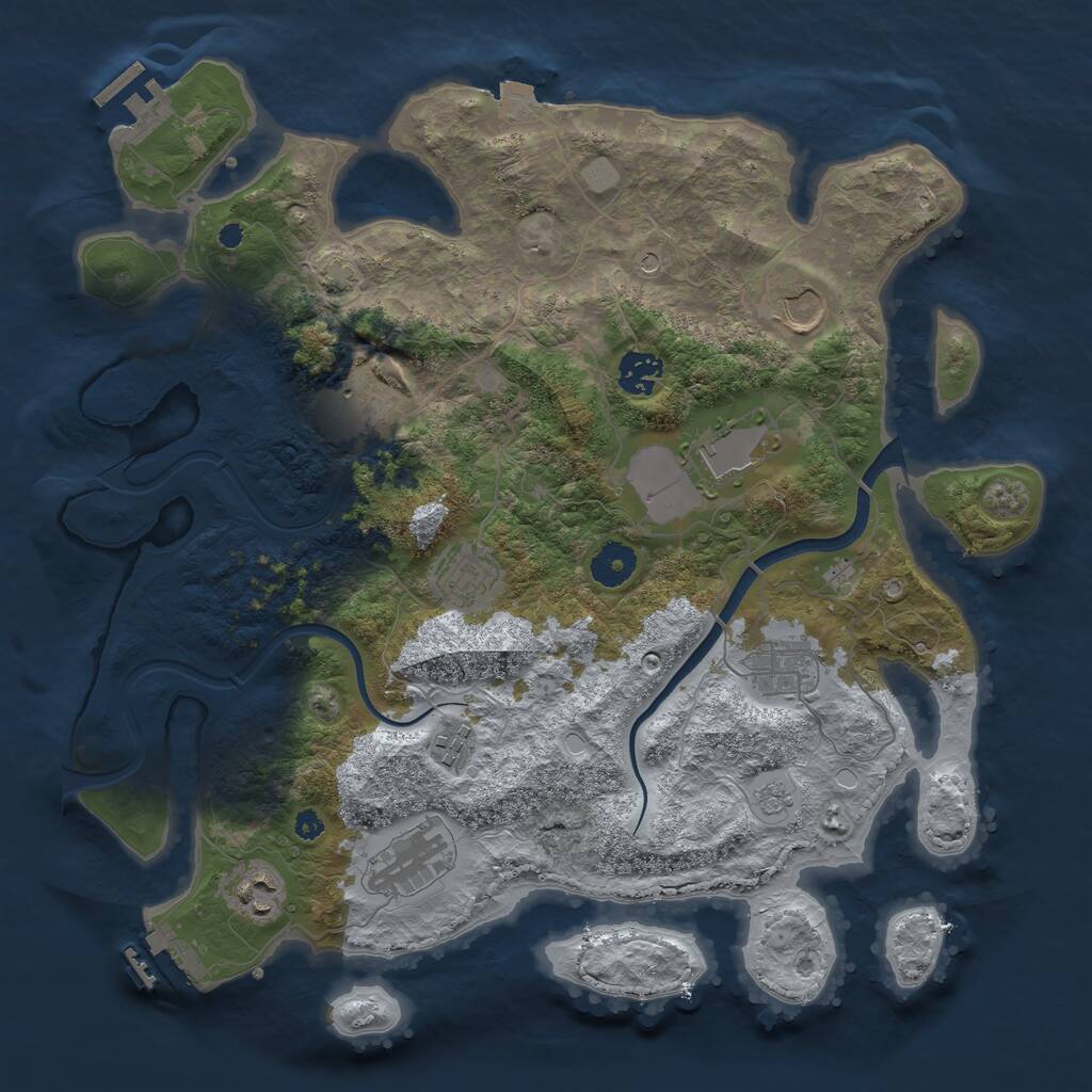 Rust Map: Procedural Map, Size: 3700, Seed: 130928015, 15 Monuments