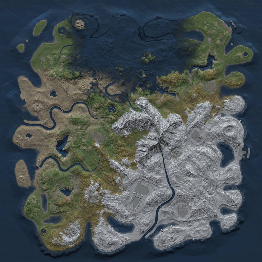Rust Map: Procedural Map, Size: 5000, Seed: 534393, 16 Monuments