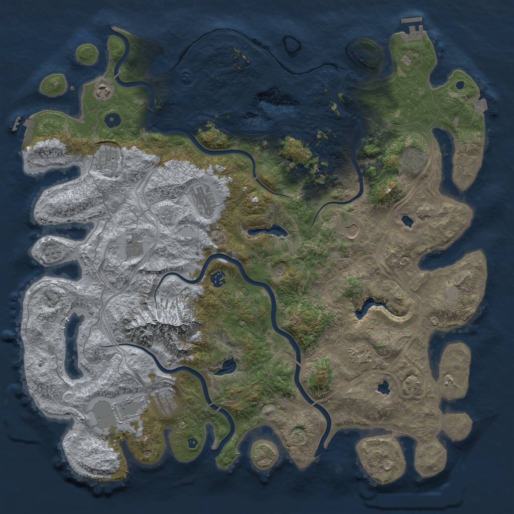 Rust Map: Procedural Map, Size: 5000, Seed: 874291, 17 Monuments