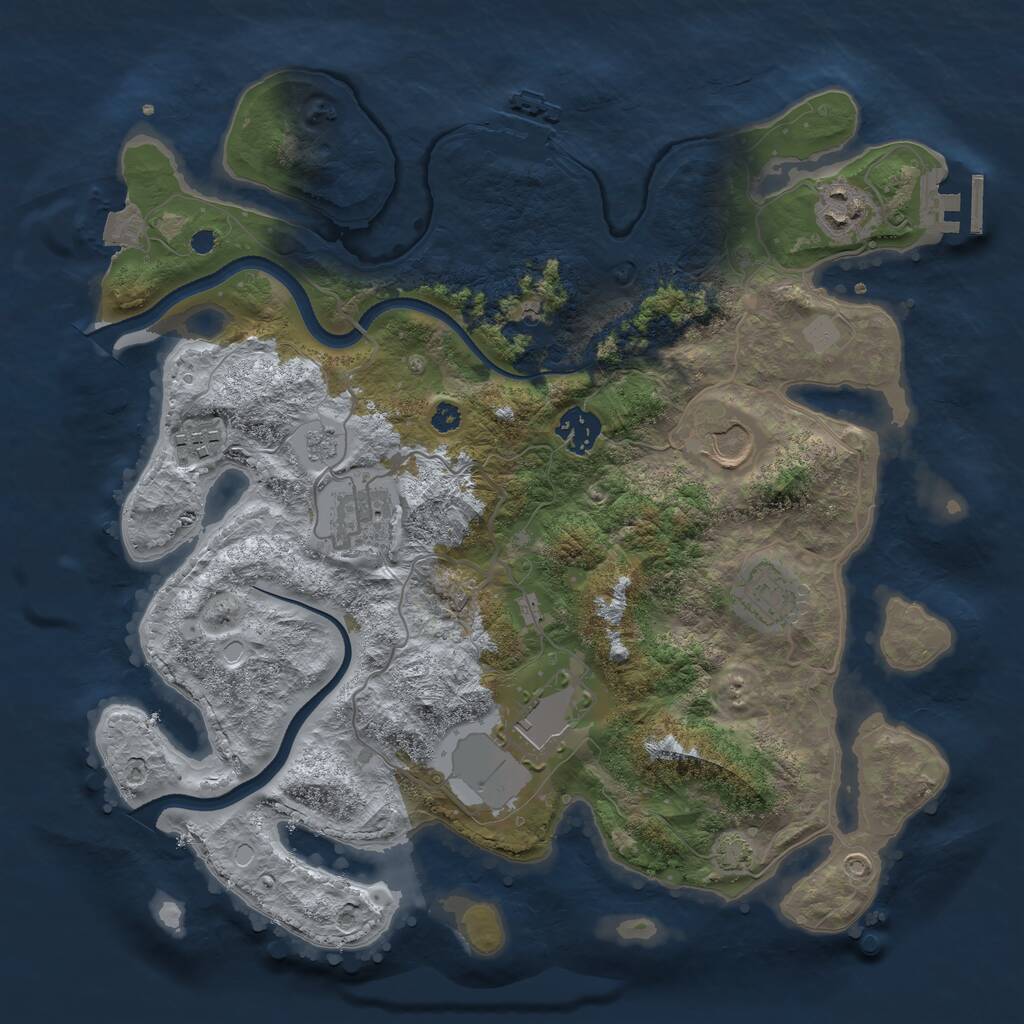 Rust Map: Procedural Map, Size: 3500, Seed: 205296, 13 Monuments