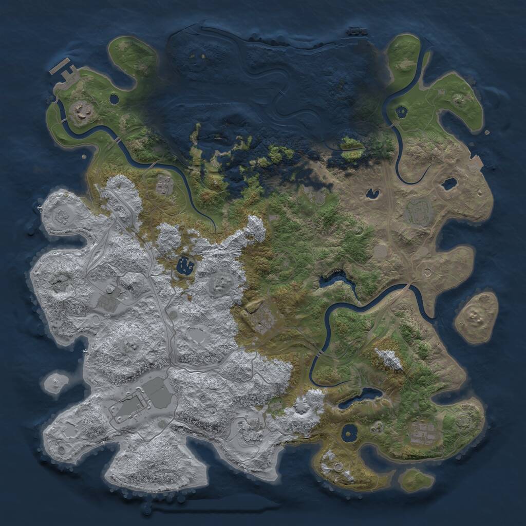 Rust Map: Procedural Map, Size: 4500, Seed: 664101, 16 Monuments