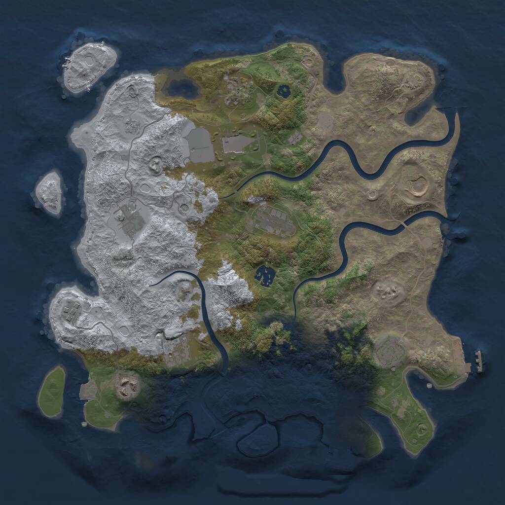 Rust Map: Procedural Map, Size: 3750, Seed: 278346, 16 Monuments