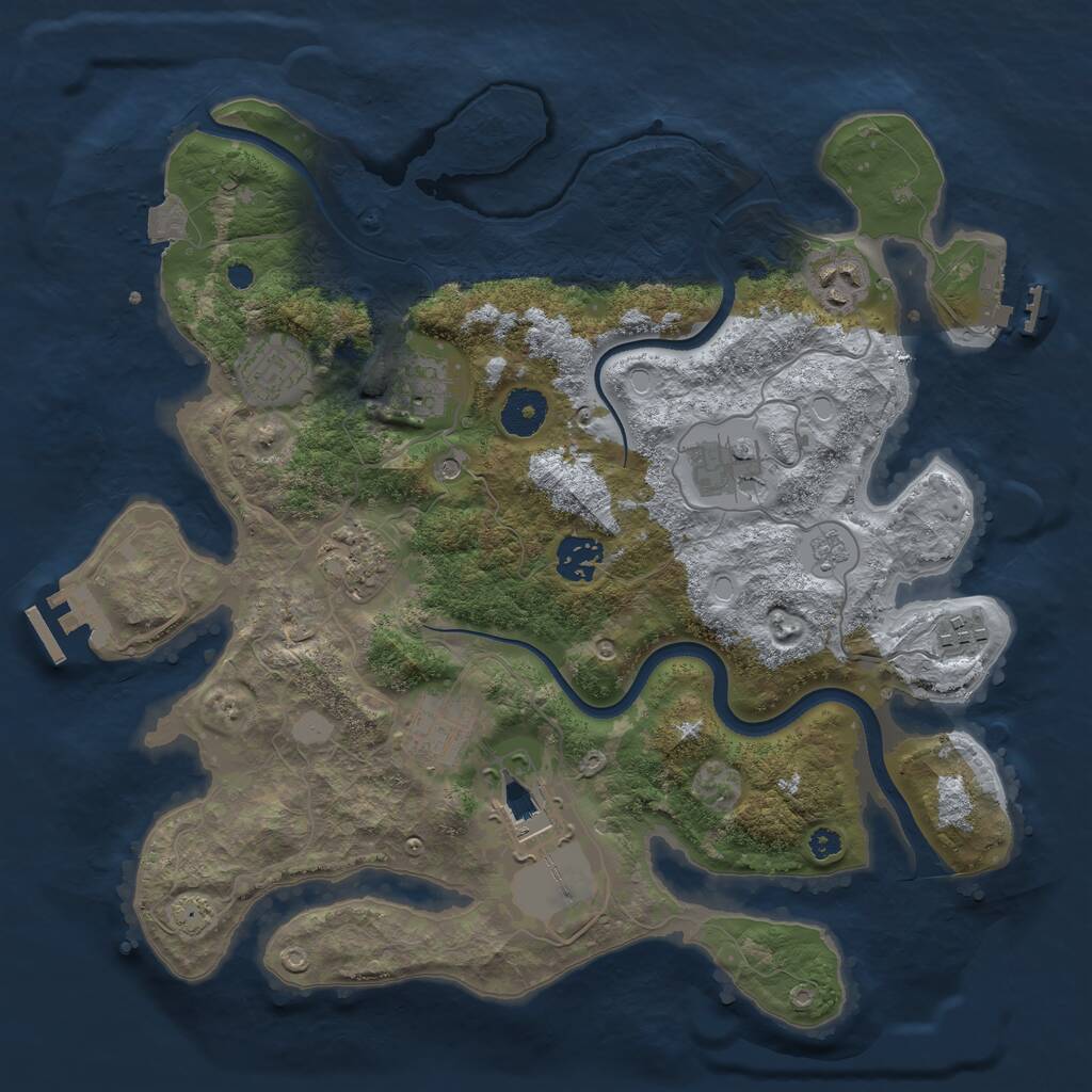 Rust Map: Procedural Map, Size: 3500, Seed: 1493396054, 17 Monuments