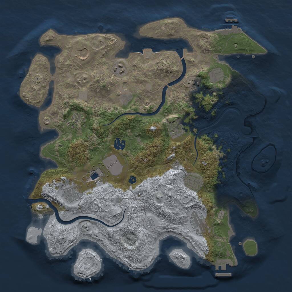 Rust Map: Procedural Map, Size: 3700, Seed: 834280347, 19 Monuments