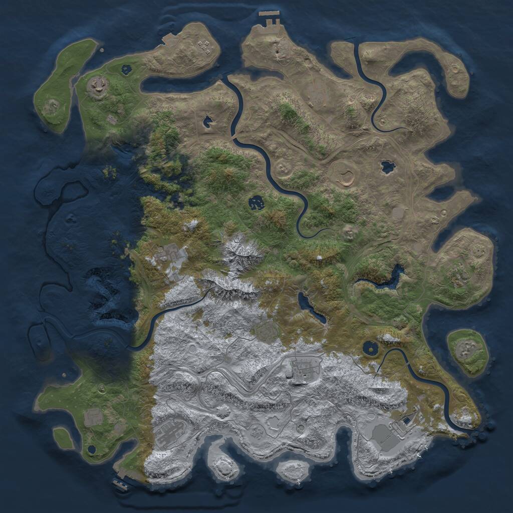 Rust Map: Procedural Map, Size: 5000, Seed: 64432535, 17 Monuments