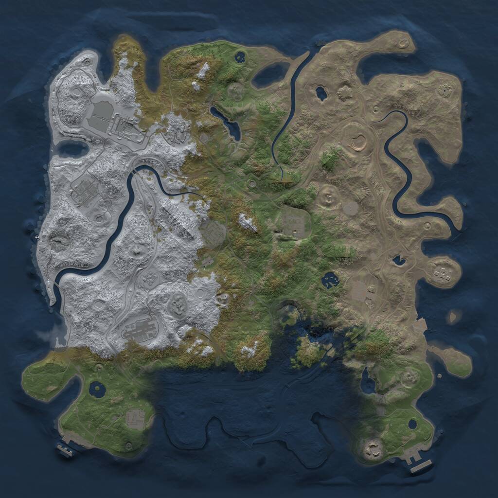 Rust Map: Procedural Map, Size: 4500, Seed: 1258256022, 19 Monuments