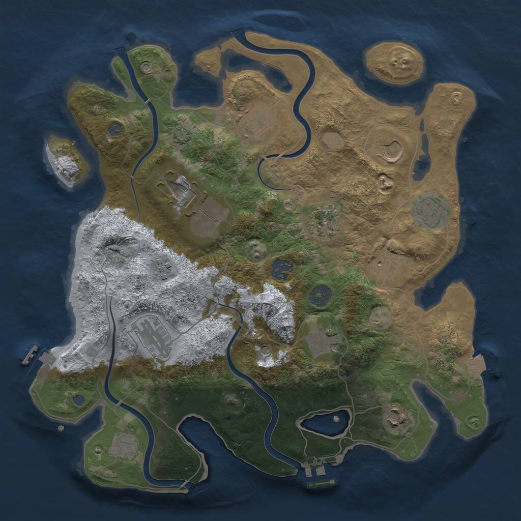Rust Map: Procedural Map, Size: 3600, Seed: 728980, 16 Monuments