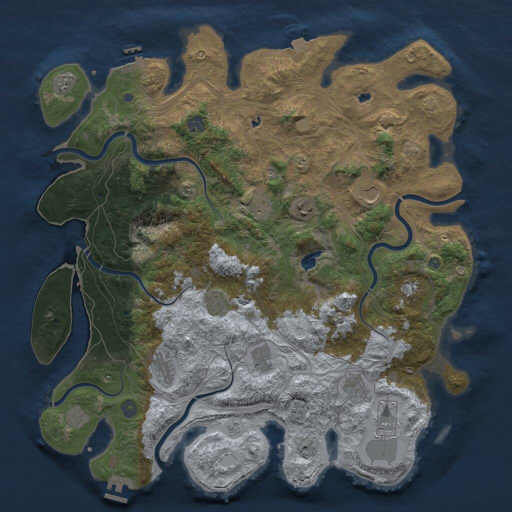 Rust Map: Procedural Map, Size: 4500, Seed: 1245127720, 17 Monuments