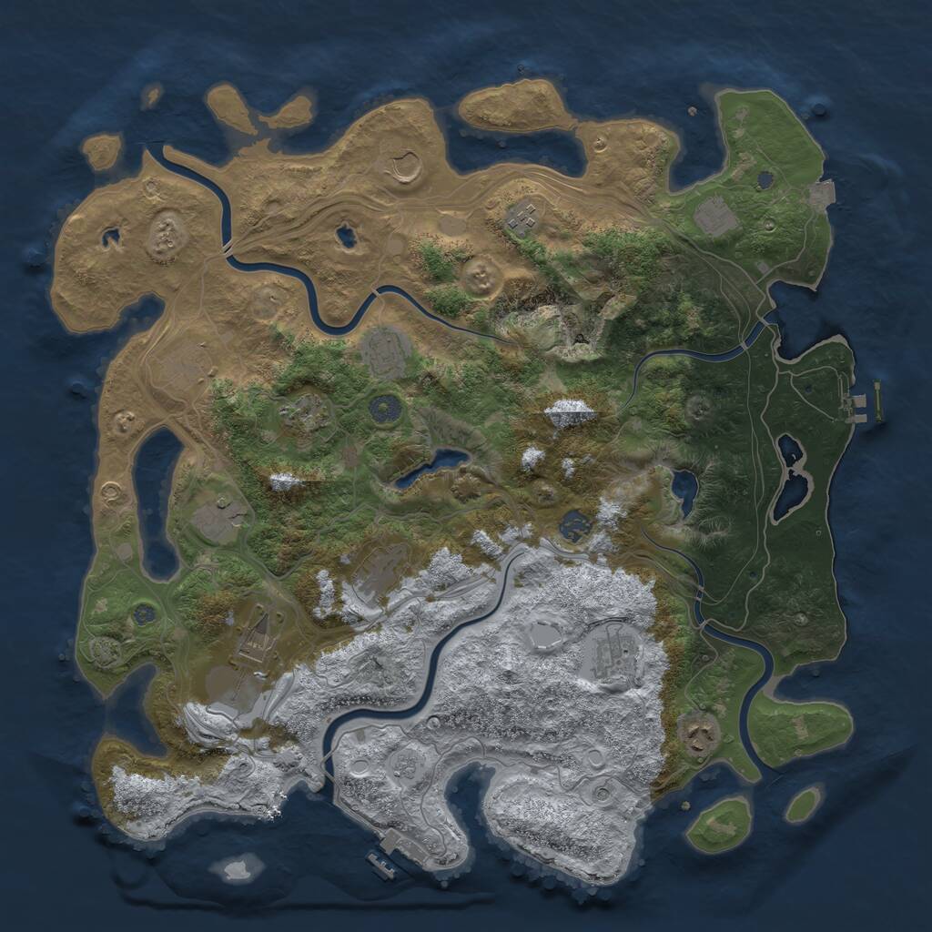 Rust Map: Procedural Map, Size: 4500, Seed: 937701272, 17 Monuments