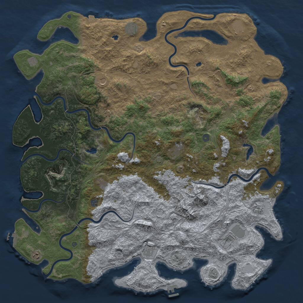 Rust Map: Procedural Map, Size: 6000, Seed: 705315515, 17 Monuments