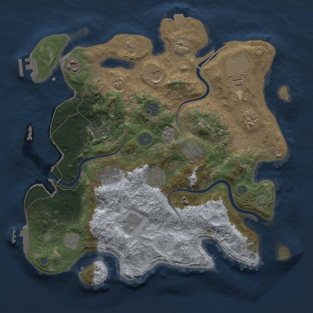 Rust Map: Procedural Map, Size: 3650, Seed: 281169553, 17 Monuments
