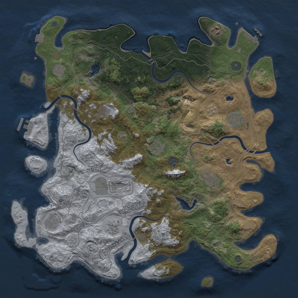 Rust Map: Procedural Map, Size: 4500, Seed: 2044414637, 18 Monuments