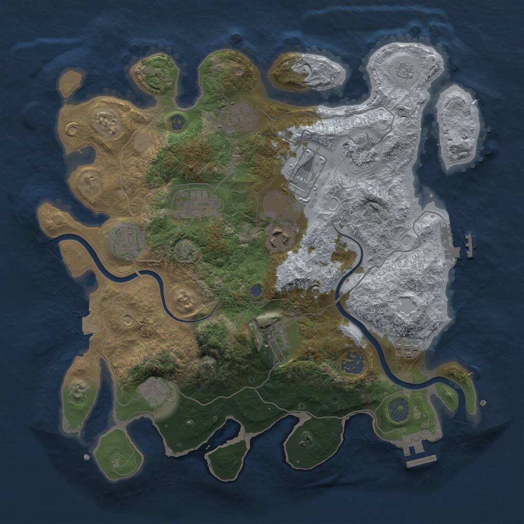 Rust Map: Procedural Map, Size: 3500, Seed: 4412986, 17 Monuments