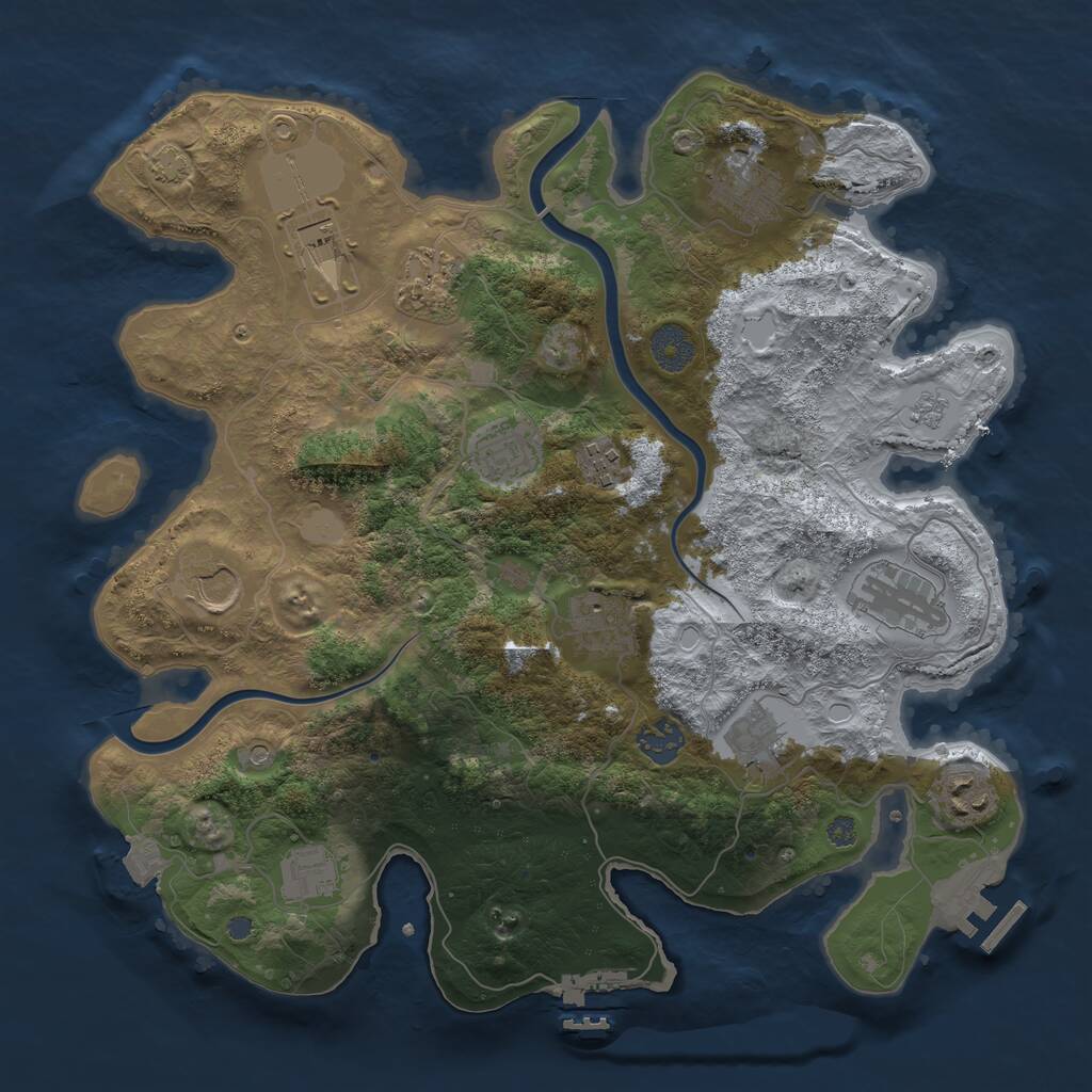Rust Map: Procedural Map, Size: 3600, Seed: 1007225446, 17 Monuments