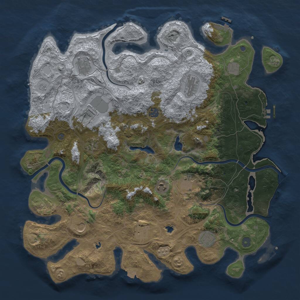 Rust Map: Procedural Map, Size: 4500, Seed: 1075646401, 17 Monuments