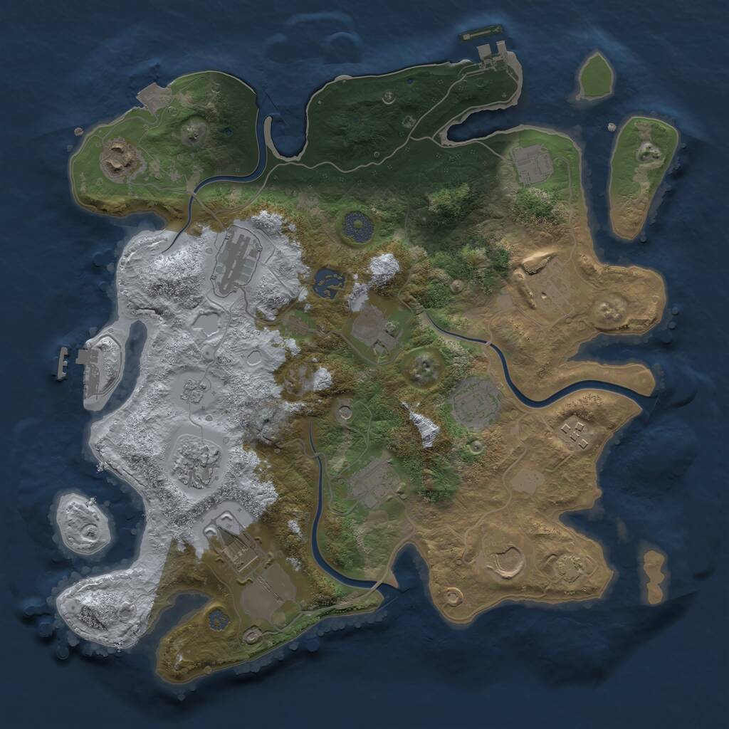 Rust Map: Procedural Map, Size: 3500, Seed: 943512430, 19 Monuments