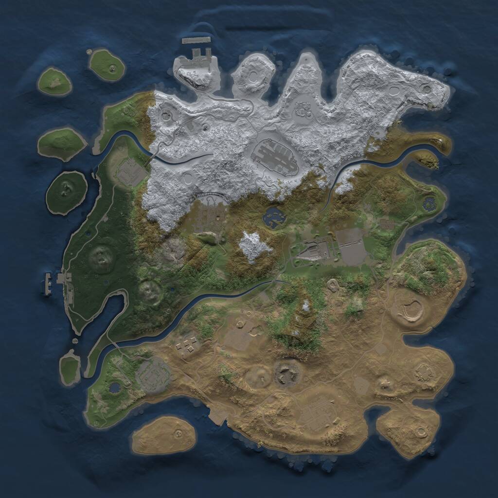 Rust Map: Procedural Map, Size: 3500, Seed: 917235409, 16 Monuments