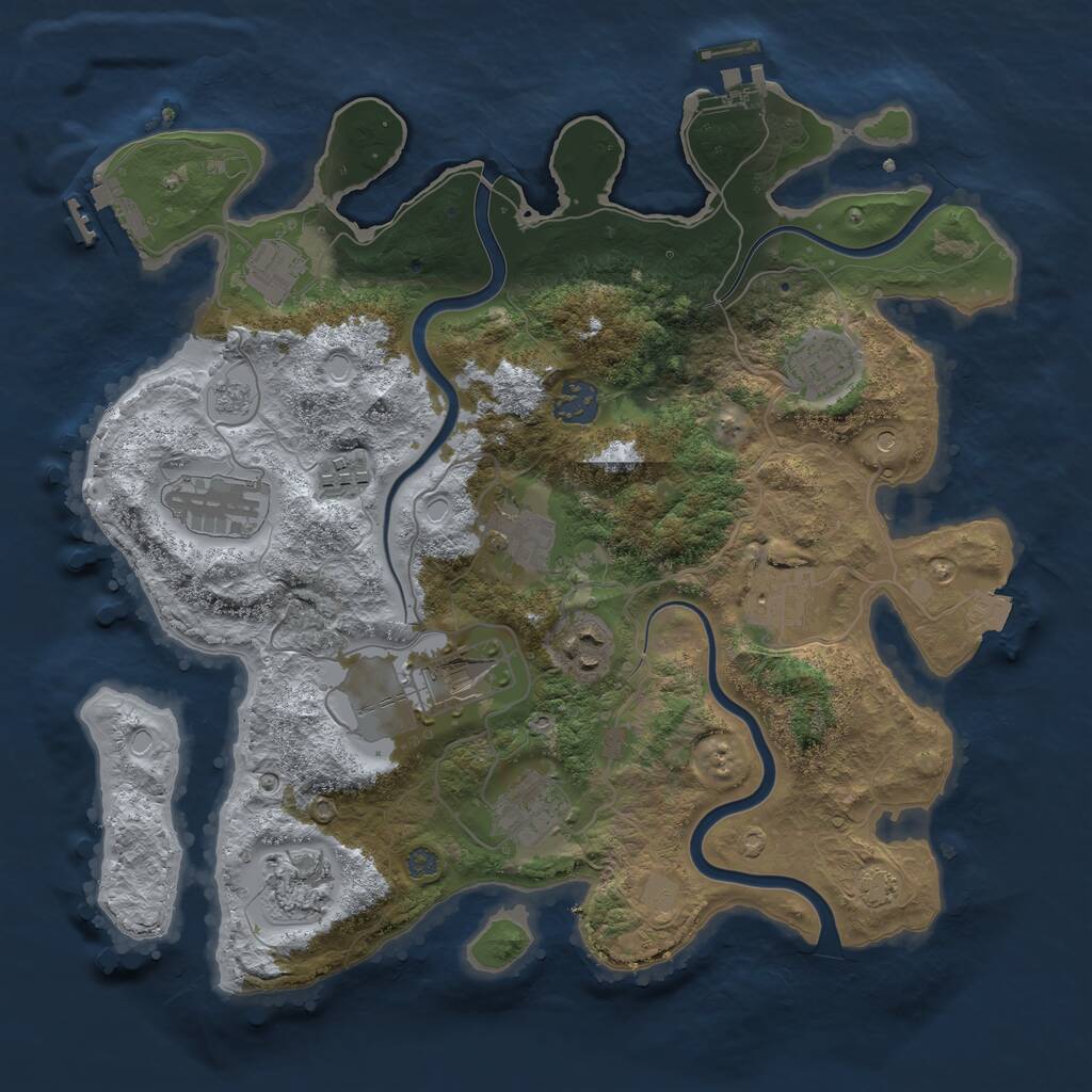 Rust Map: Procedural Map, Size: 3500, Seed: 1324665919, 18 Monuments