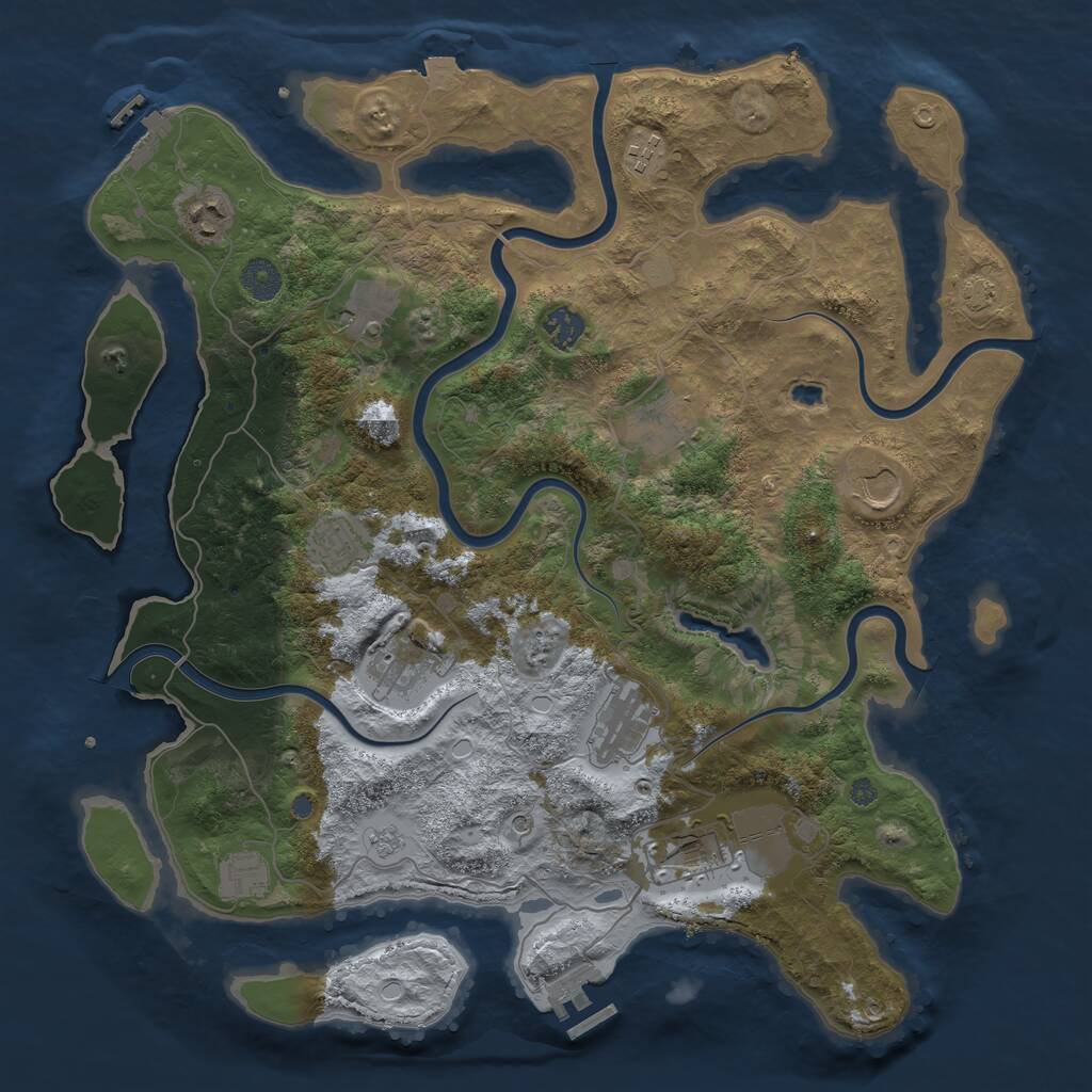 Rust Map: Procedural Map, Size: 4050, Seed: 1501002809, 18 Monuments