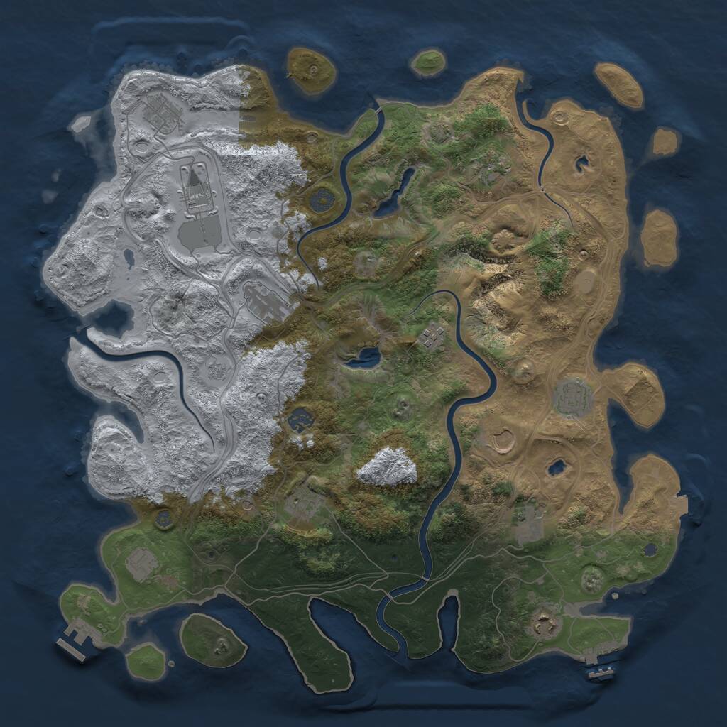 Rust Map: Procedural Map, Size: 4500, Seed: 1158118384, 19 Monuments